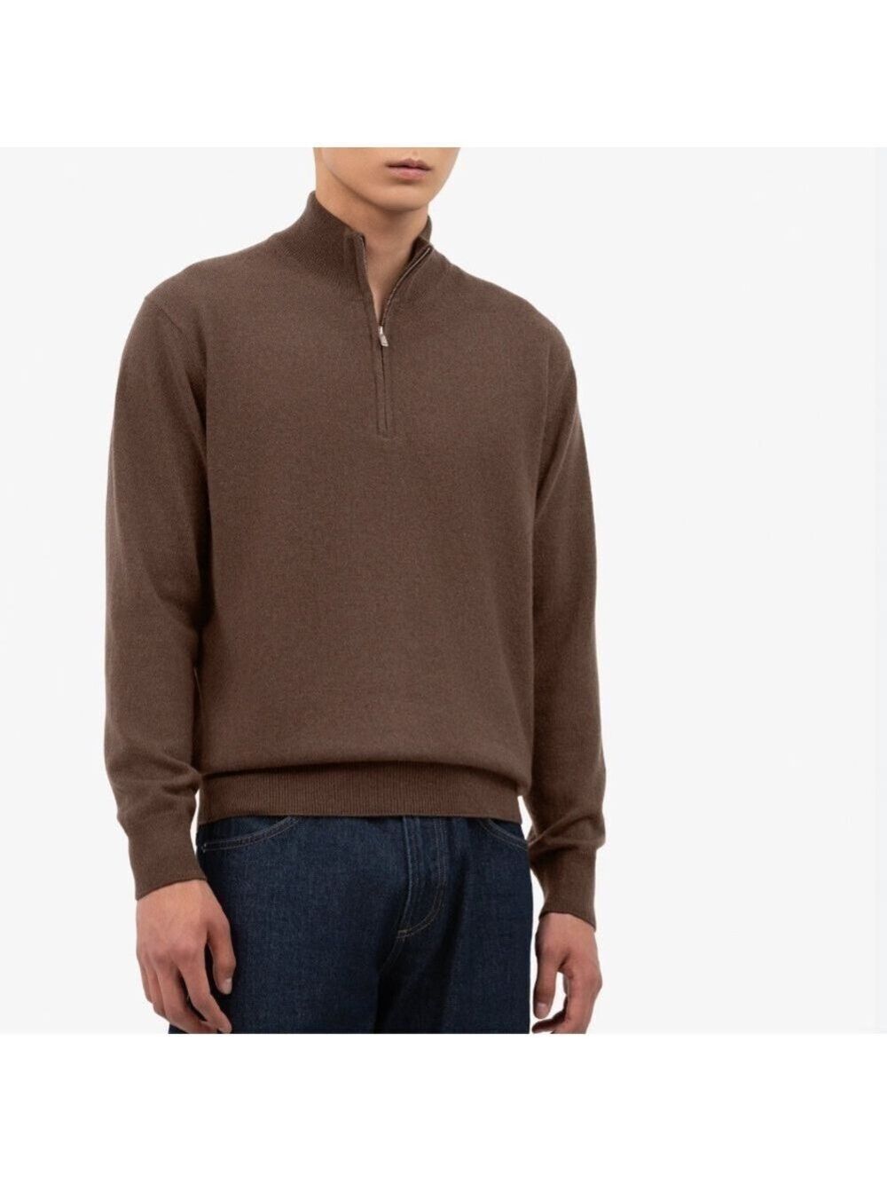 MELCHIOR 100% MERINO WOOL  BROWN 1/4 ZIP KNIT SWEATER Men's Sz Large